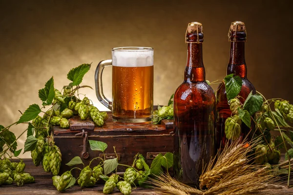 Vidrio y botellas de cerveza — Foto de Stock