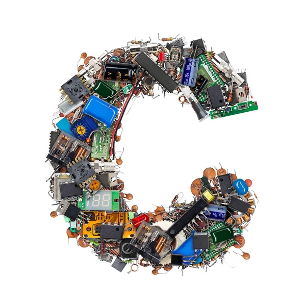 Litera C wykonane z komponentów elektronicznych — Zdjęcie stockowe