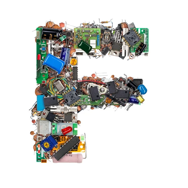 Letter F made of electronic components — Stock Photo, Image