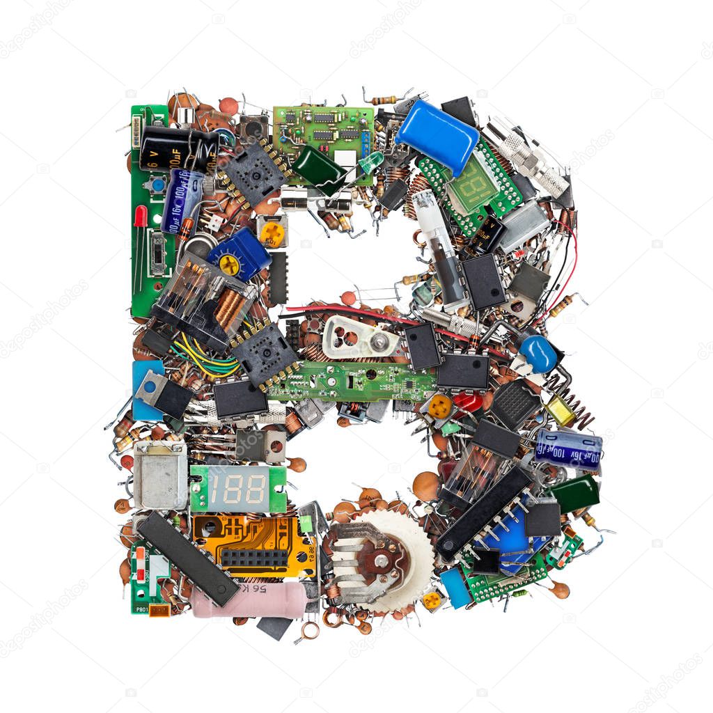 Letter B made of electronic components