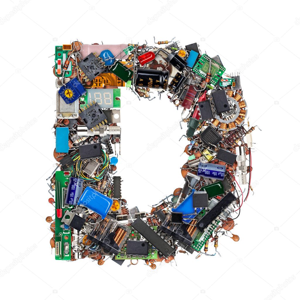 Letter D made of electronic components