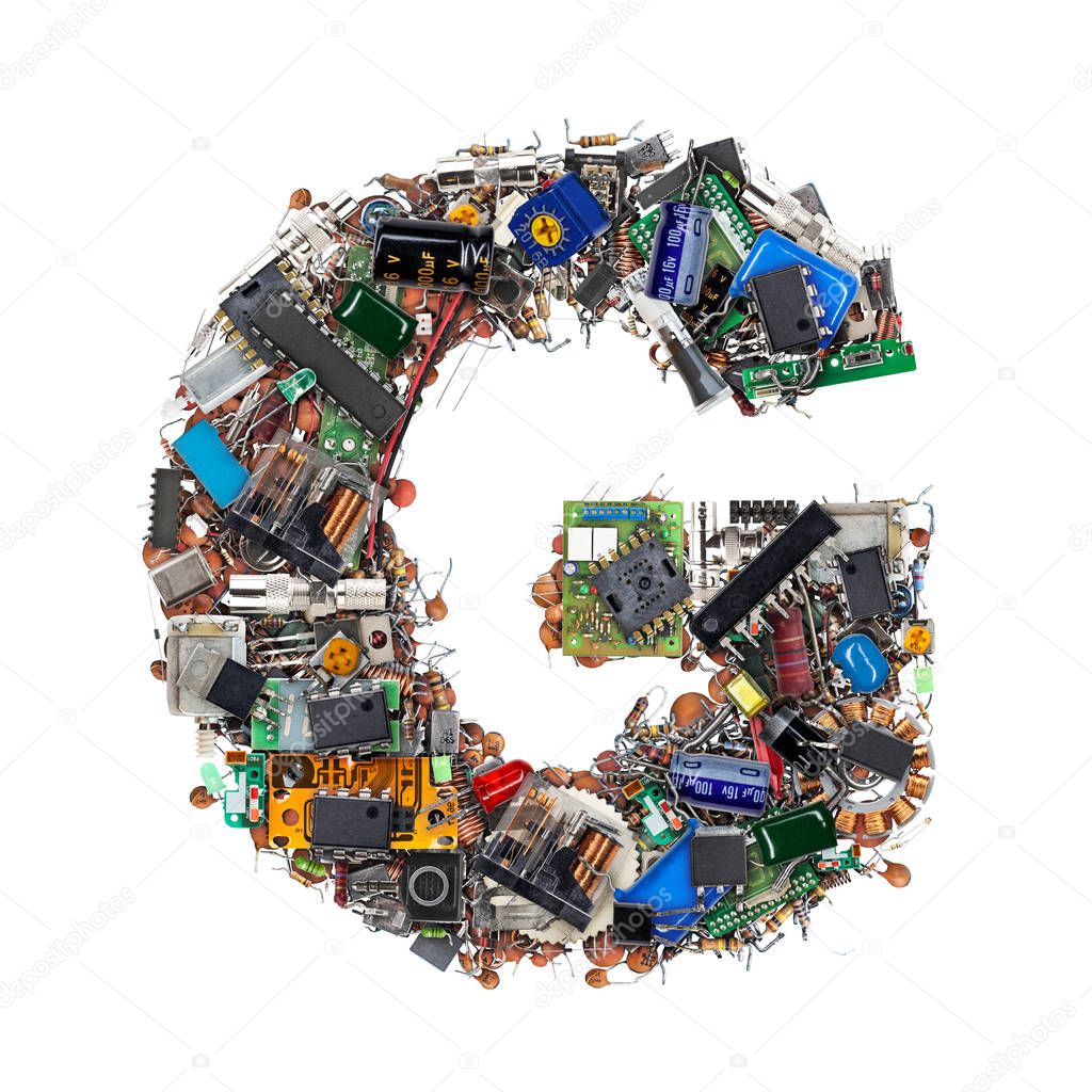 Letter G made of electronic components