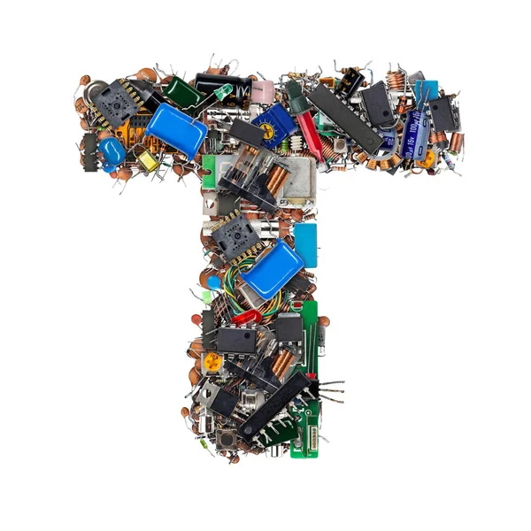 Буква T из электронных компонентов — стоковое фото