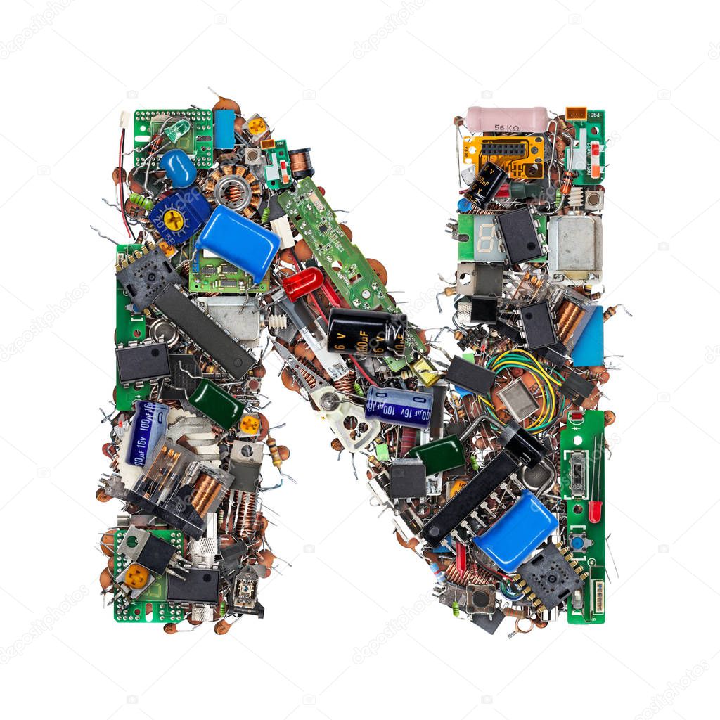 Letter N made of electronic components