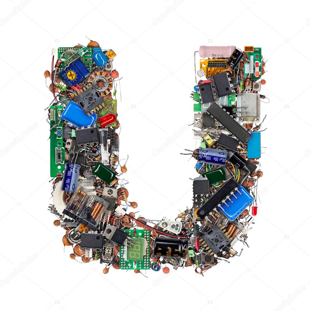 Letter U made of electronic components