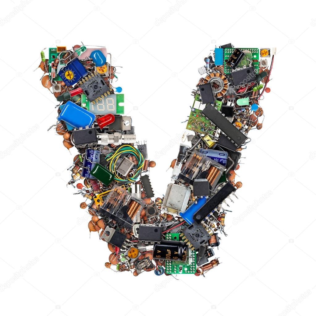 Letter V made of electronic components