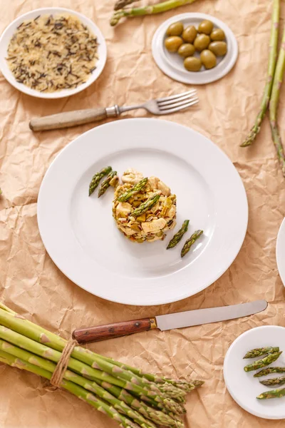 Asparagus risotto dish — Stock Photo, Image
