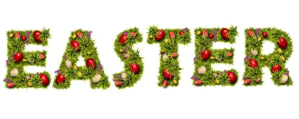 Easter word made of red eggs — Stock Photo, Image