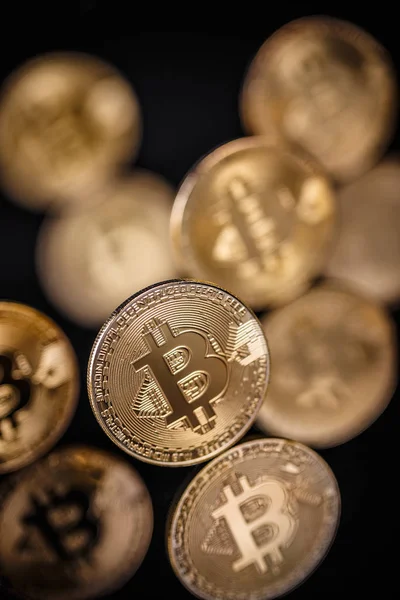 Golden bitcoins heap — Stock Photo, Image