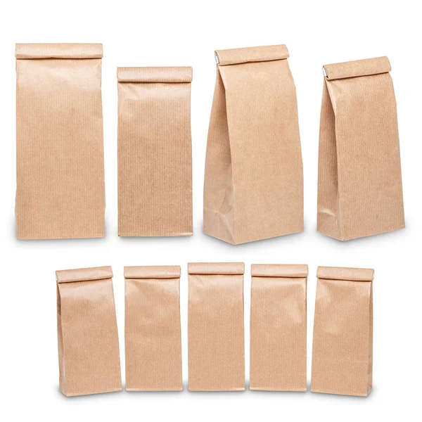 Set di marrone mestiere sacchetto di carta modello di imballaggio — Foto Stock