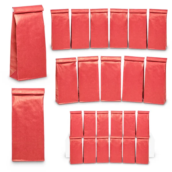 Set di sacchetti di carta rossa vuota modello di imballaggio — Foto Stock