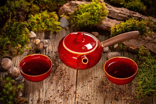Koncepcja czasu herbaty w drewnie — Zdjęcie stockowe