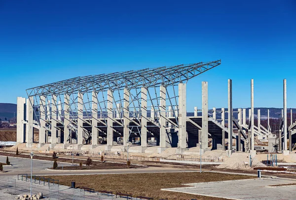 Budowa nowego budynku stadionu piłkarskiego Zdjęcia Stockowe bez tantiem