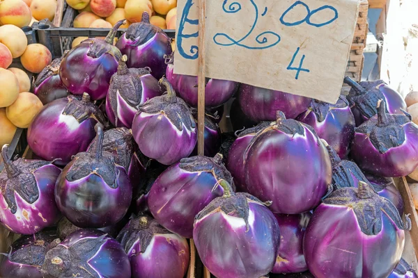 Fresh round eggplant at a market — Stock Photo, Image