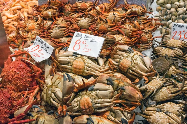 Crabes Autres Crustacés Vendre Dans Marché Madrid Espagne — Photo