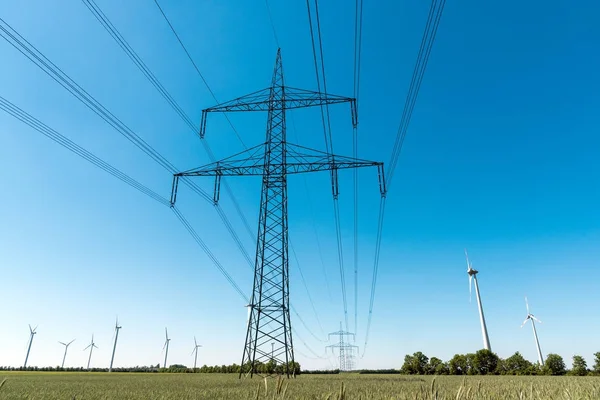 Pilones Eléctricos Una Línea Transmisión Potencia Vistos Alemania —  Fotos de Stock