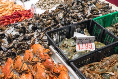 Madrid, İspanya bir pazarda satışa kabuklular