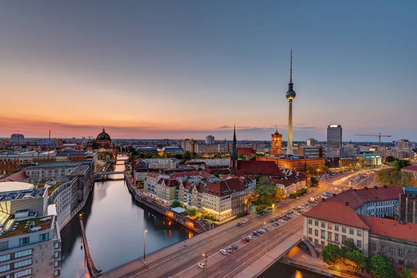 Downtown Berlin Famous Television Tower Sunset — Stock Photo, Image