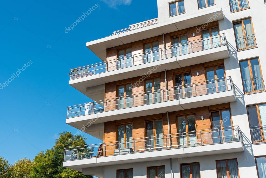 Detail of a modern apartment house seen in Berlin, Germany