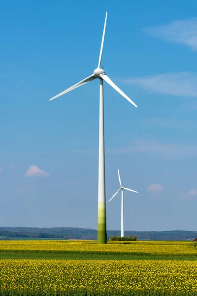 Wind Generators Rapeseed Field Seen Rural Germany — Stock Photo, Image