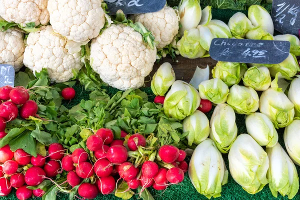 Radish Cauliflower Chicory Sale Market — Stock Photo, Image