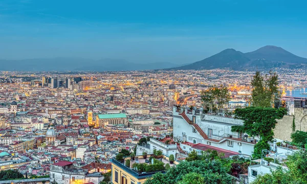 Naples Italie Avec Mont Vésuve Crépuscule Partir Vomero Hill — Photo