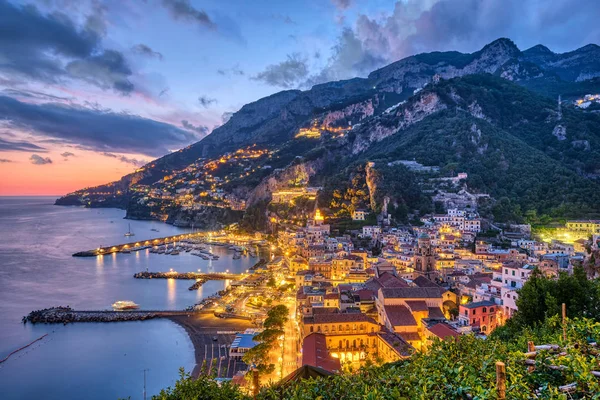 Bela Aldeia Amalfi Itália Pôr Sol — Fotografia de Stock