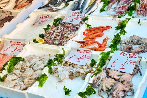 Fresh Seafood Sale Market Naples Italy — 스톡 사진