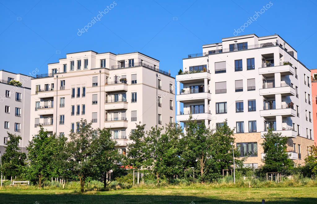 Modern townhouses seen in Berlin, Germany