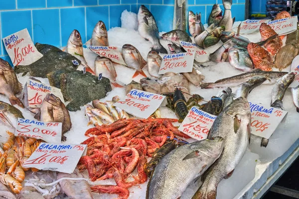 Boa Escolha Peixe Fresco Frutos Mar Visto Mercado Nápoles Itália — Fotografia de Stock