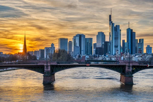 Horizonte Frankfurt Alemanha Rio Principal Pôr Sol — Fotografia de Stock