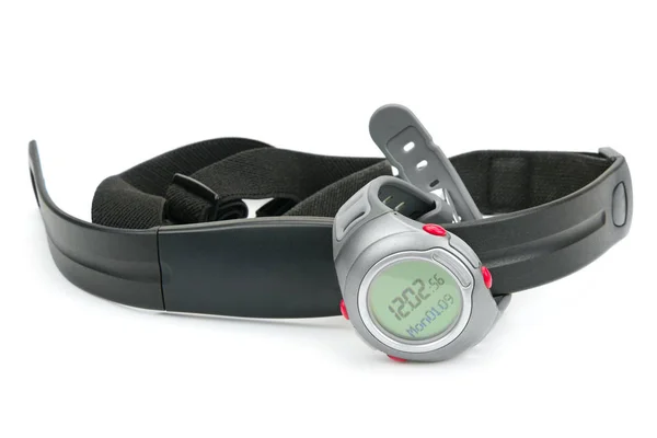 Watch and chest strap of heart rate monitor — Stock Photo, Image