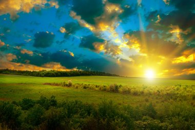 Bahar alanda parlak günbatımı