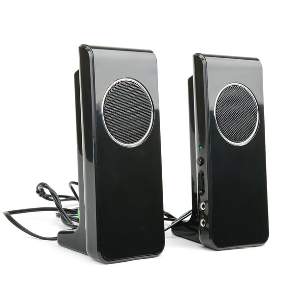 Black speakers isolated on white background