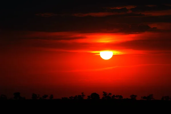 Ljusa röda soluppgång på himlen — Stockfoto
