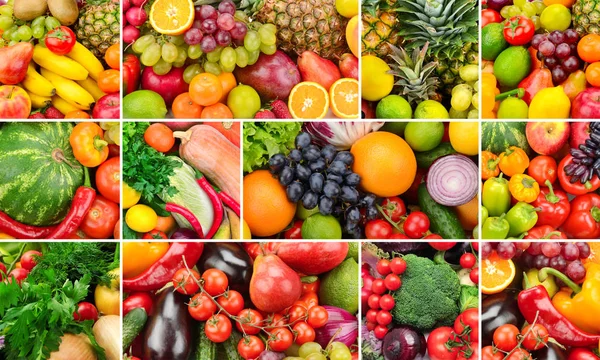 Collage of healthy foods. Fruits and vegetables.