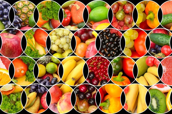 Collage aus frischem Obst und Gemüse. — Stockfoto