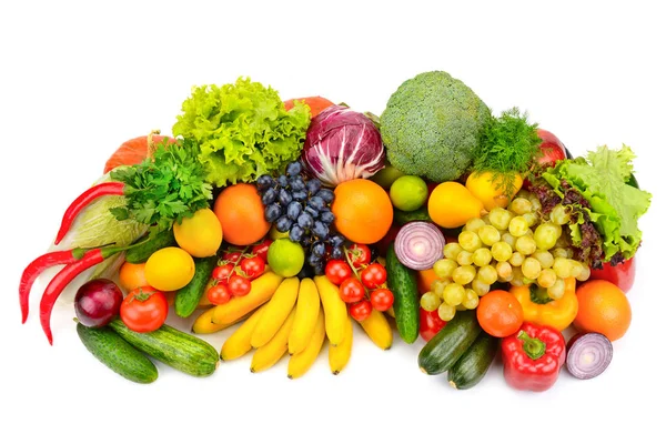 Gran colección de frutas y verduras aisladas sobre fondo blanco — Foto de Stock