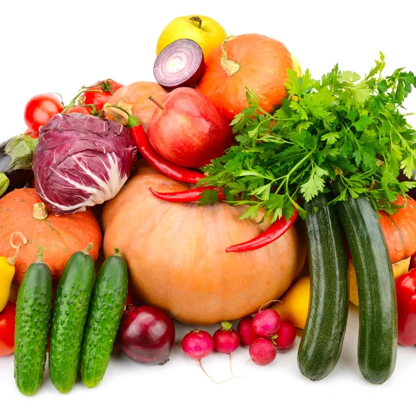 Koleksi besar sayuran dan buah-buahan yang berguna diisolasi pada whi — Stok Foto