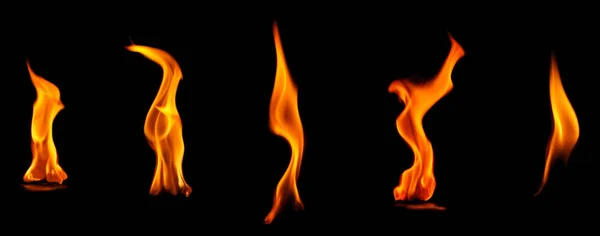 Sammlung blitzt Flamme isoliert auf schwarz — Stockfoto