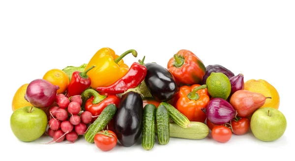 Pile fresh vegetables and fruits isolated on white background. — Stock Photo, Image