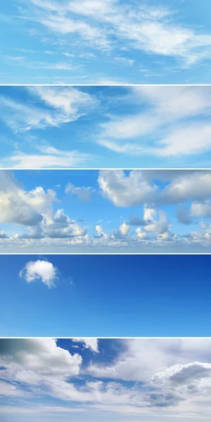 Вертикальный коллаж с облаками - кучевой, циррусовый, дождливый, чистое небо — стоковое фото