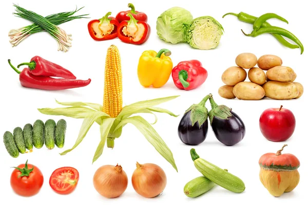 Zestaw przydatnych owoców i warzyw do projektu izolowane na biało — Zdjęcie stockowe