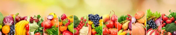 多色のぼやけた背景に健康的な野菜や果物 — ストック写真