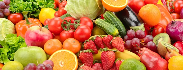 Kolekcja panoramiczna zdrowe owoce i warzywa. — Zdjęcie stockowe