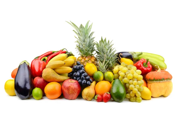 Assortment of fruits, vegetables, berries isolated on white — Stock Photo, Image