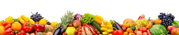 Широкий колаж зі свіжих фруктів і овочів для планування ізольовані — стокове фото