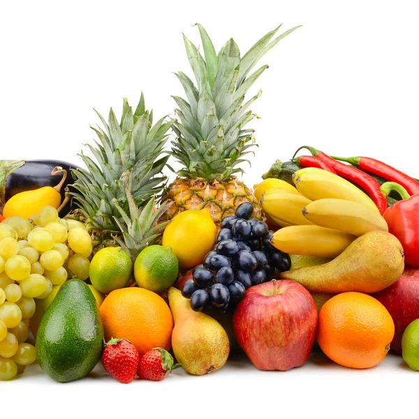 Assortiment Fruits Légumes Baies Isolés Sur Fond Blanc — Photo