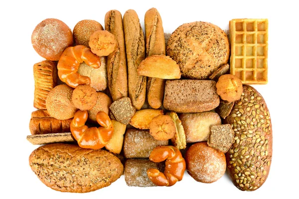 Freshly Baked Bread Buns Isolated White Background — Stock Photo, Image