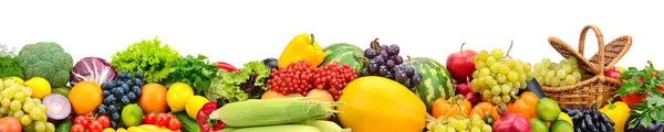 Collage Frutas Verduras Maduras Aisladas Sobre Fondo Blanco Espacio Libre — Foto de Stock